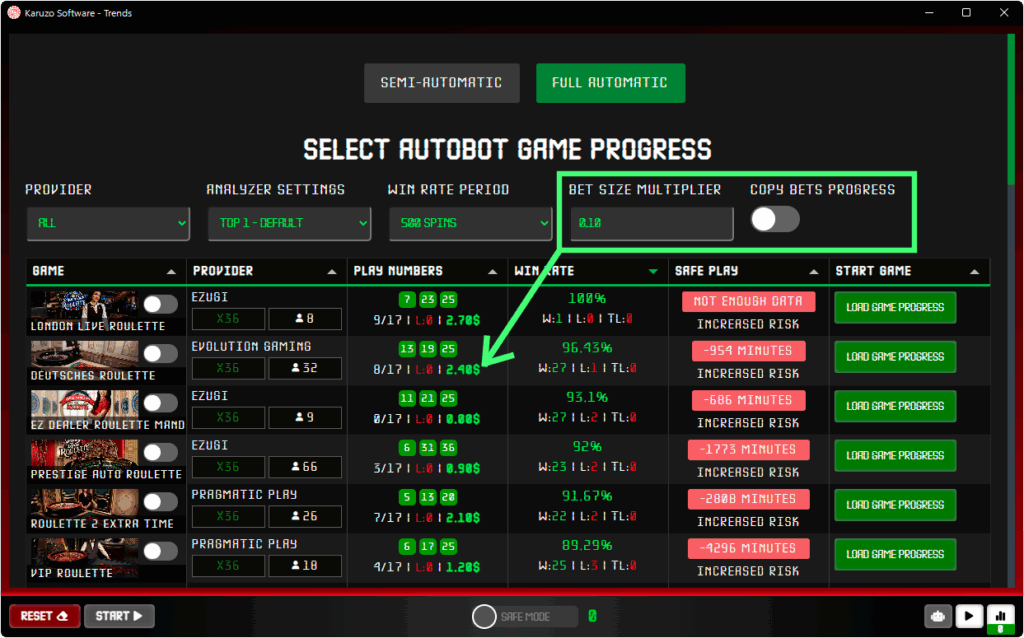 Copiare le dimensioni delle scommesse dall'analizzatore del server